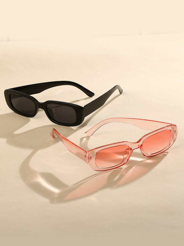 2pcs Women's Frame Square Beach Sunshade Fashionable Sunglasses shein