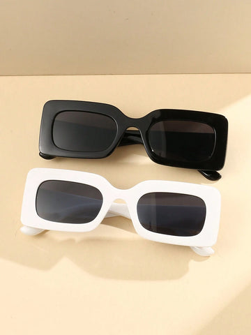 2pcs Women's Frame Square Beach Sunshade Fashionable Sunglasses shein