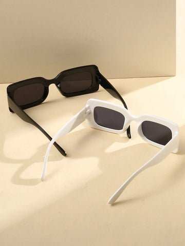 2pcs Women's Frame Square Beach Sunshade Fashionable Sunglasses shein