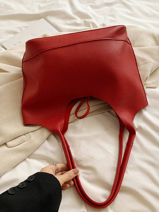 2pcs Fashionable Casual Style Solid Color With Inner Purse Large Capacity Top Handle Tote Bag