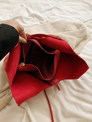 2pcs Fashionable Casual Style Solid Color With Inner Purse Large Capacity Top Handle Tote Bag