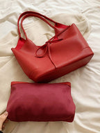 2pcs Fashionable Casual Style Solid Color With Inner Purse Large Capacity Top Handle Tote Bag shein