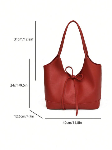 2pcs Fashionable Casual Style Solid Color With Inner Purse Large Capacity Top Handle Tote Bag