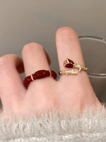 2pcs/Set Fashion Rose Decor Open Ring