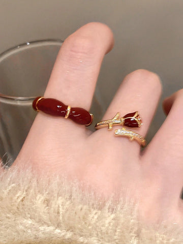 2pcs/Set Fashion Rose Decor Open Ring