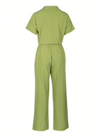 2pcs/Set Linen Casual Outfit, Short Sleeve Shirt Blouse And Wide Leg Pants shein