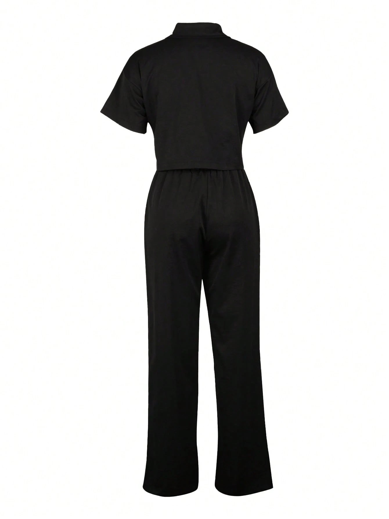 2pcs/Set Linen Casual Outfit, Short Sleeve Shirt Blouse And Wide Leg Pants shein