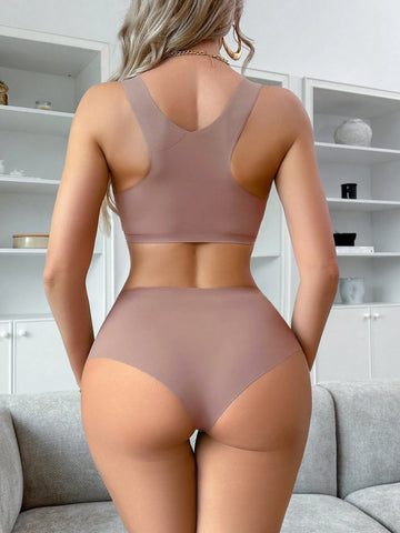 2pcs/Set Sexy Leopard Print Seamless Casual Lingerie Set