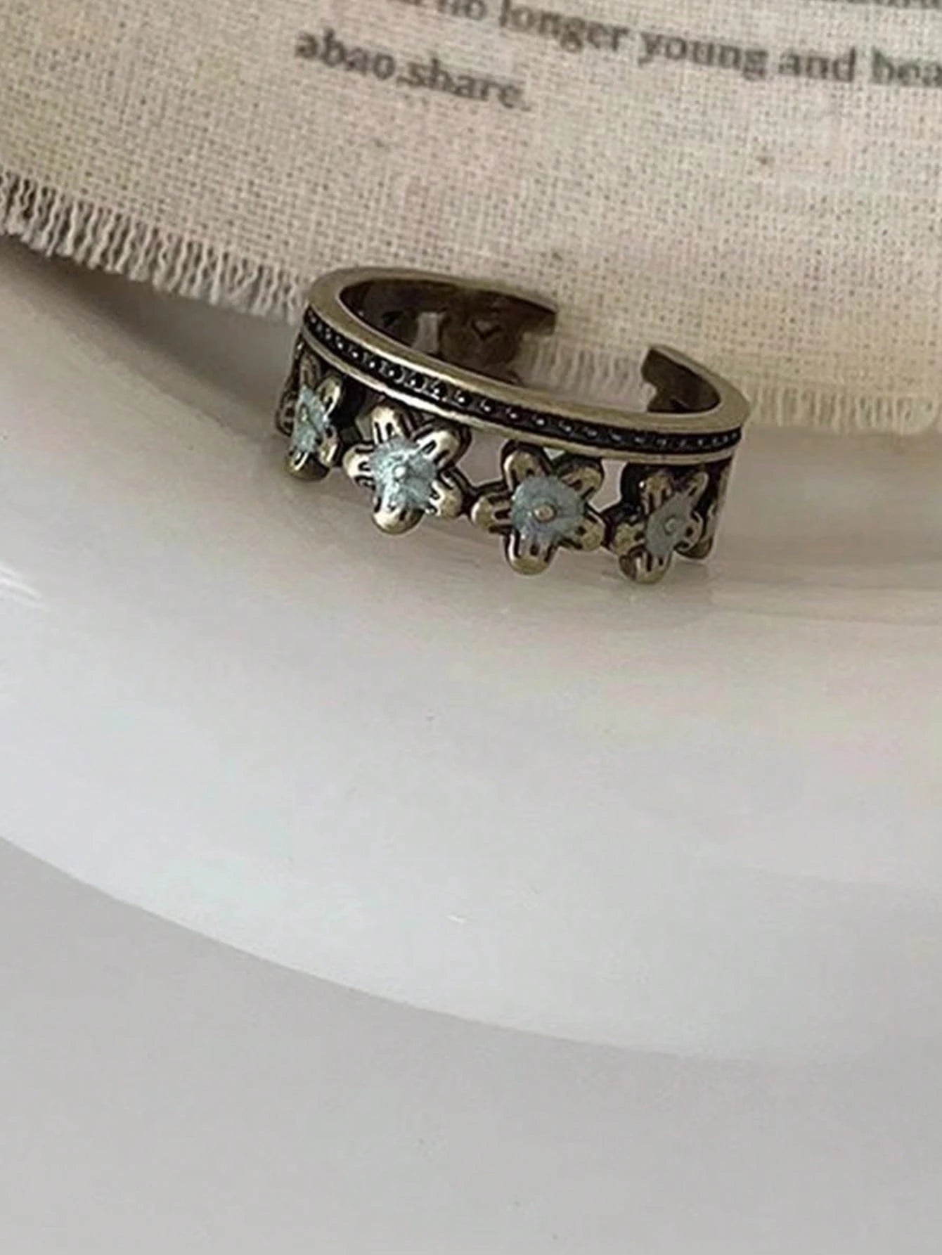 2pcs Vintage Minimalist Green Butterfly & Flower Decor Adjustable Rings