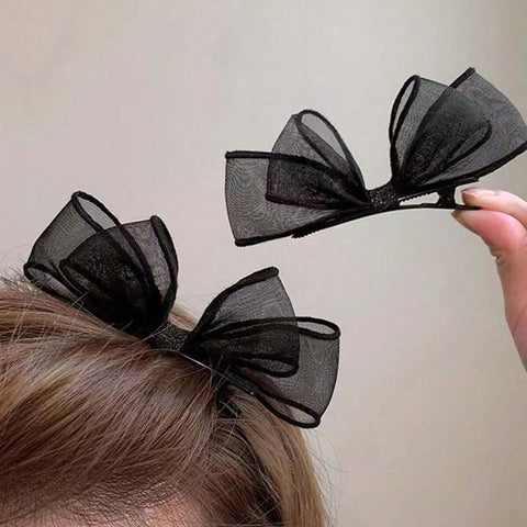 2pcs pack Mesh Bowknot Hair Clips For Women shein