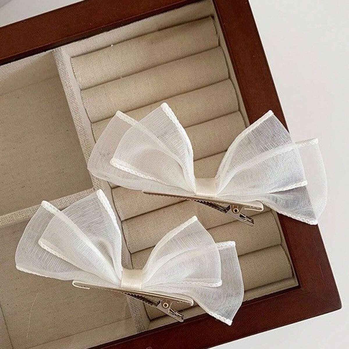 2pcs pack Mesh Bowknot Hair Clips For Women shein