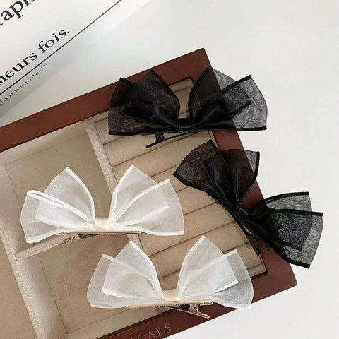 2pcs pack Mesh Bowknot Hair Clips For Women shein