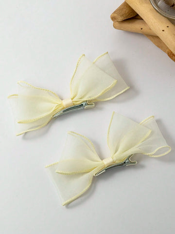 2pcs pack Mesh Bowknot Hair Clips For Women shein