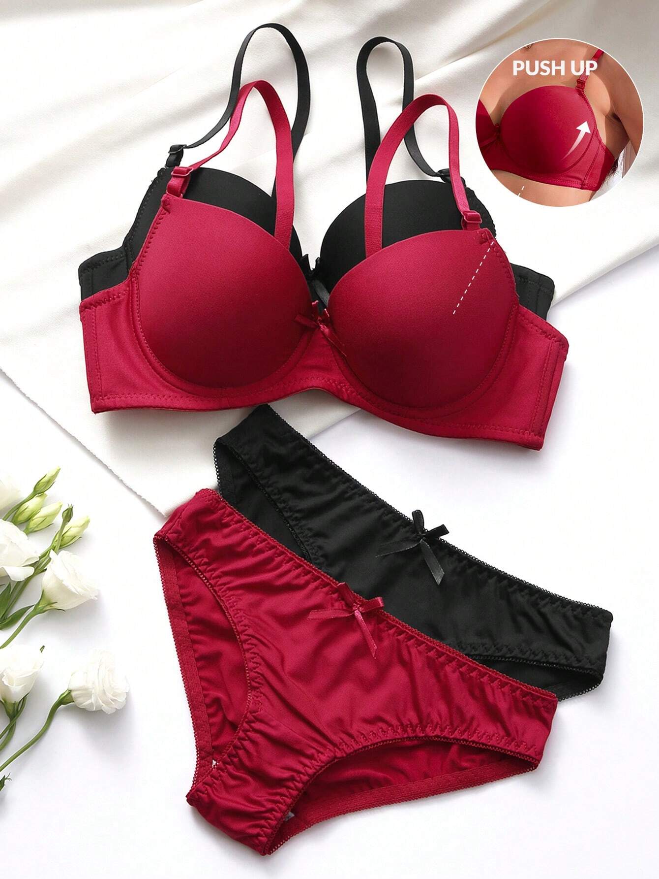 2sets Solid Underwire Lingerie Set shein