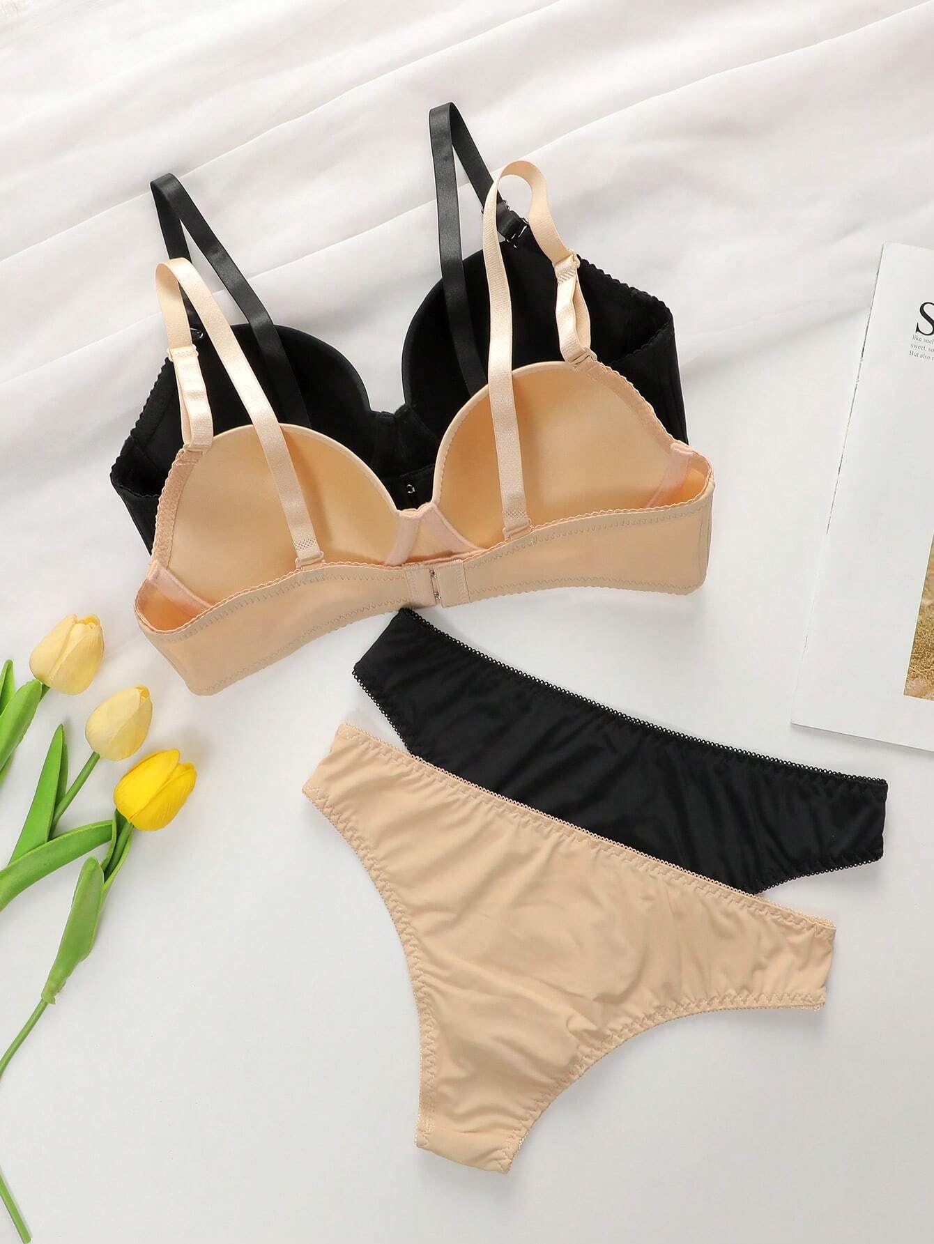 2sets Solid Underwire Lingerie Set shein