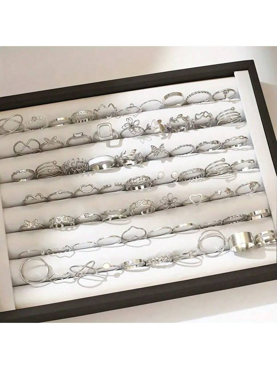 30pcs/Pack Fashionable Butterfly Flower Heart Alloy Ring Set