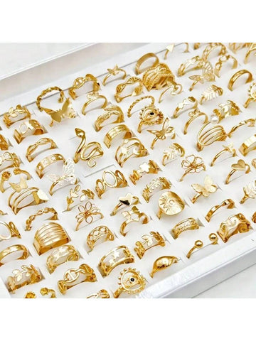 30pcs/Pack Fashionable Butterfly Flower Heart Alloy Ring Set