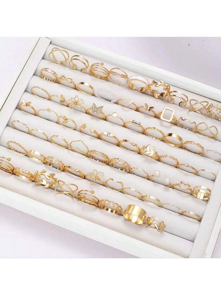 30pcs/Pack Fashionable Butterfly Flower Heart Alloy Ring Set