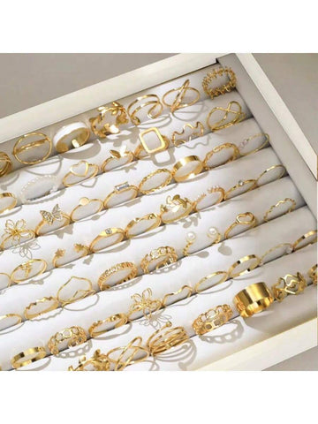 30pcs/Pack Fashionable Butterfly Flower Heart Alloy Ring Set