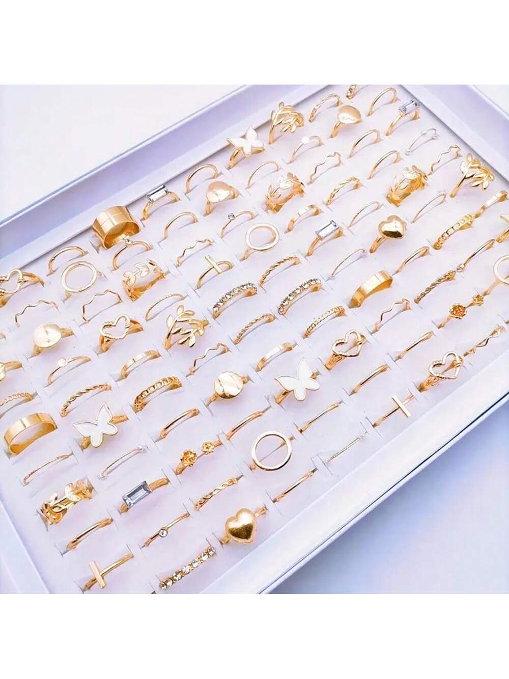 30pcs/Pack Fashionable Butterfly Flower Heart Alloy Ring Set