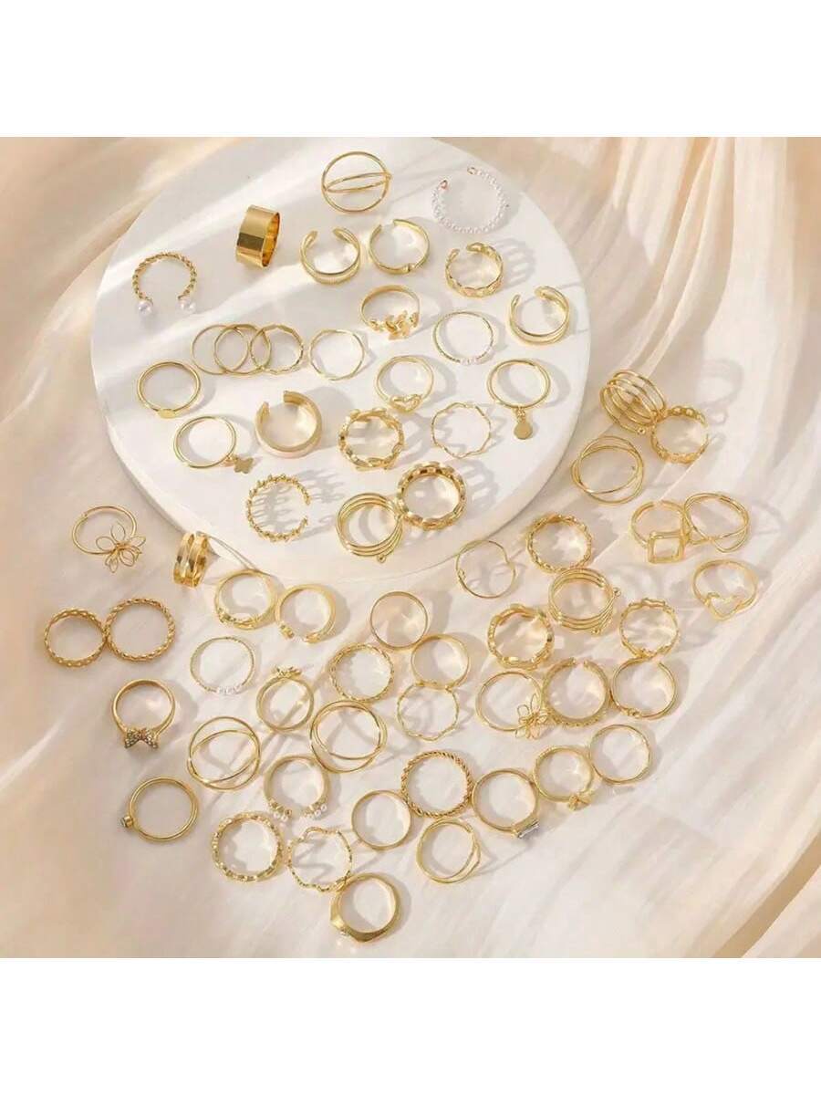 30pcs/Pack Fashionable Butterfly Flower Heart Alloy Ring Set