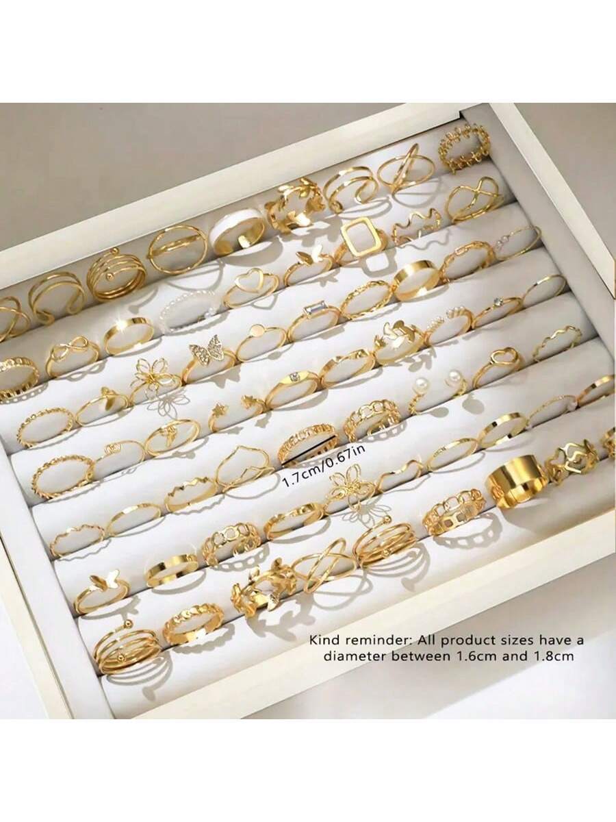 30pcs/Pack Fashionable Butterfly Flower Heart Alloy Ring Set