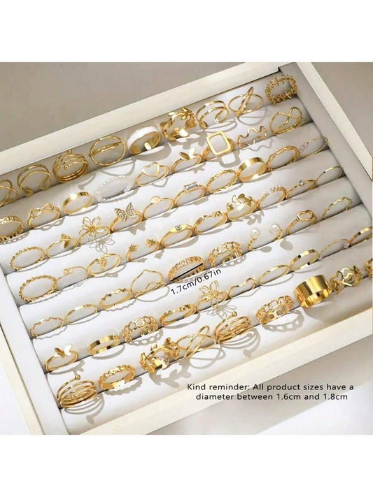 30pcs/Pack Fashionable Butterfly Flower Heart Alloy Ring Set