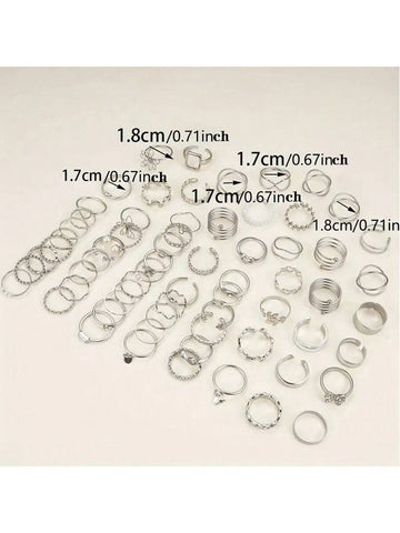 30pcs/Pack Fashionable Butterfly Flower Heart Alloy Ring Set