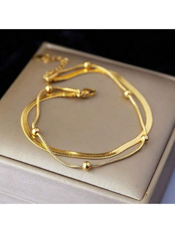 316L Stainless Steel Gold Plated Double Layer Anklet