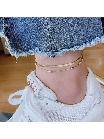 316L Stainless Steel Gold Plated Double Layer Anklet