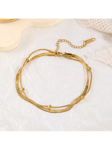 316L Stainless Steel Gold Plated Double Layer Anklet