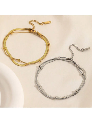 316L Stainless Steel Gold Plated Double Layer Anklet