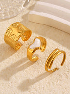 3pcs Set Stainless Steel 18K Gold-Plated Minimalist Geometric Drip Oil Open Ring shein