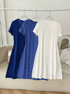 3 Sets Striped White & Red Dress Outfit shein