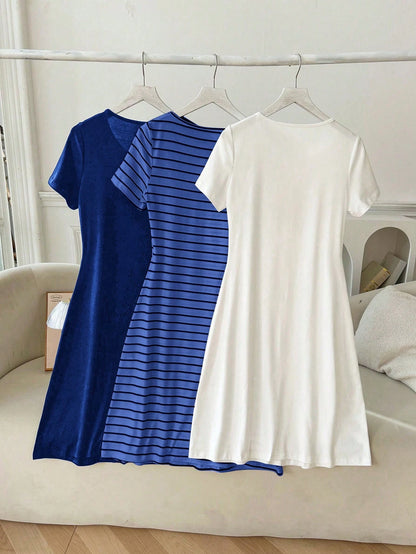 3 Sets Striped White & Red Dress Outfit