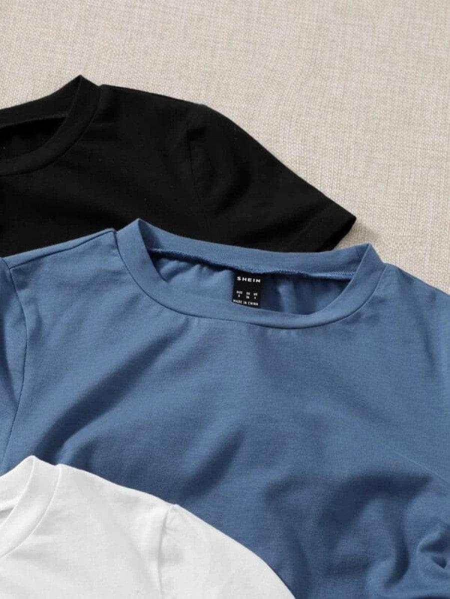 3pcs Drawstring Ruched Side Tee Shein