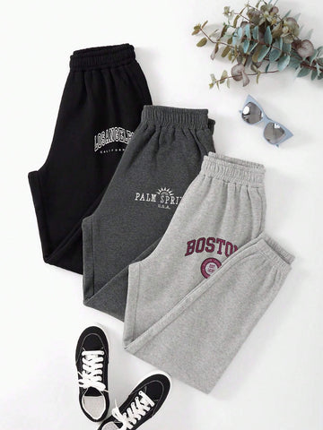 3pcs Letter Graphic Elastic Waist Thermal Lined Sweatpants shein