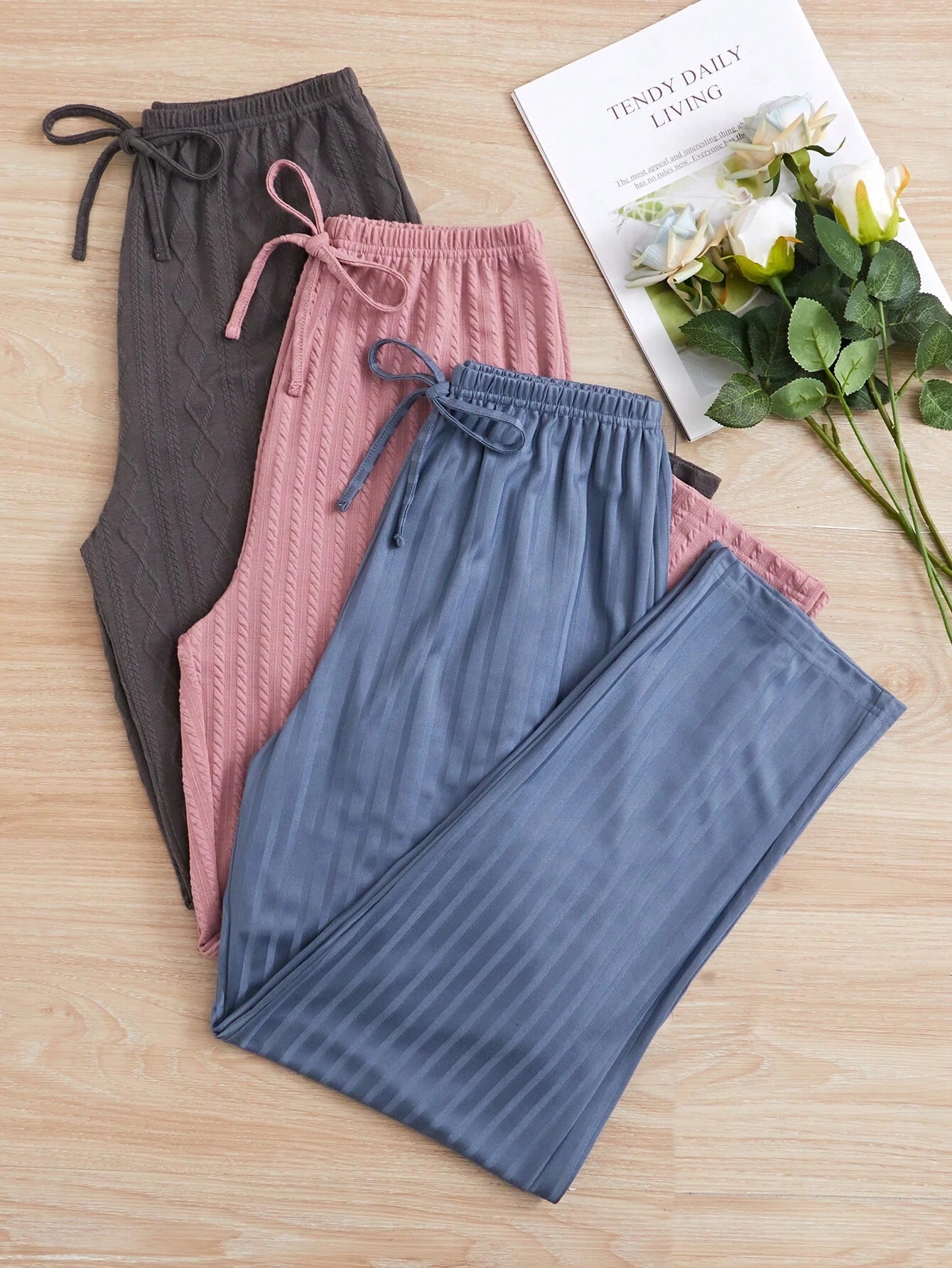 3pcs Tie Waist Lounge Pants shein