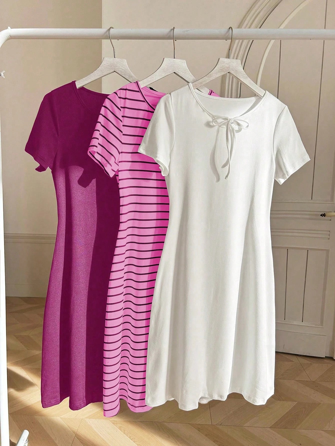 3 Sets Striped White & Red Dress Outfit
