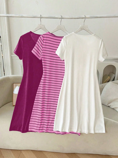 3 Sets Striped White & Red Dress Outfit