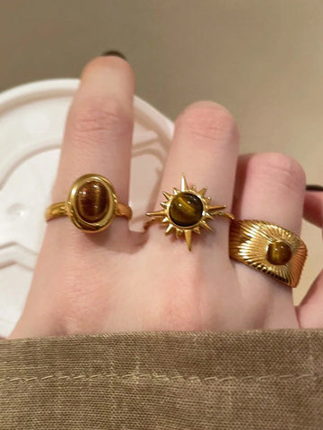 3pcs Set Fashion Sun Decor Open Ring