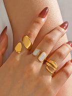 3pcs Set Stainless Steel 18K Gold-Plated Minimalist Geometric Drip Oil Open Ring shein