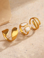 3pcs Set Stainless Steel 18K Gold-Plated Minimalist Geometric Drip Oil Open Ring shein