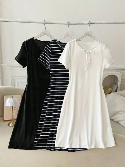 3 Sets Striped White & Red Dress Outfit