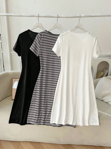 3 Sets Striped White & Red Dress Outfit