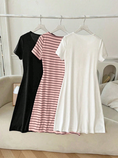 3 Sets Striped White & Red Dress Outfit