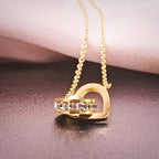 3pcs set Fashion Stainless Steel Cubic Zirconia Detail Double Ring Pendant Necklace & Drop Earrings Jewelry Set shein