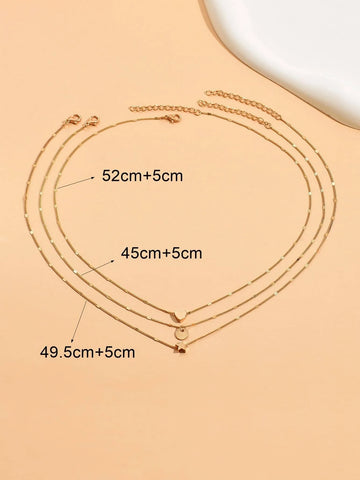 3pcs set Heart & Star Charm Necklace shein