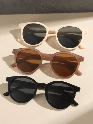 3pcs set Korean Retro Full Frame Round Sunglasses shein