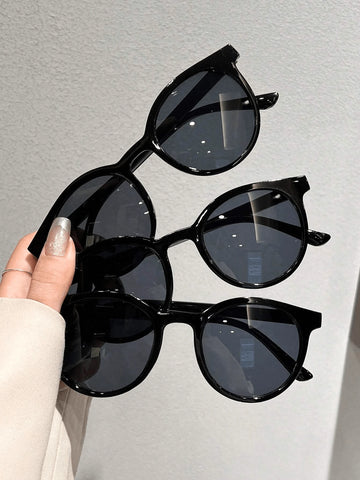 3pcs set Korean Retro Full Frame Round Sunglasses shein